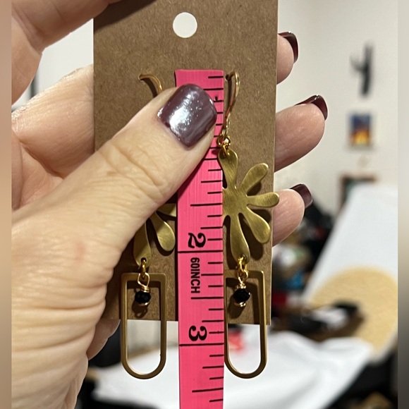 Hand Crafted Raw Brass Flower Power Dangle Earrings - Picture 5 of 5